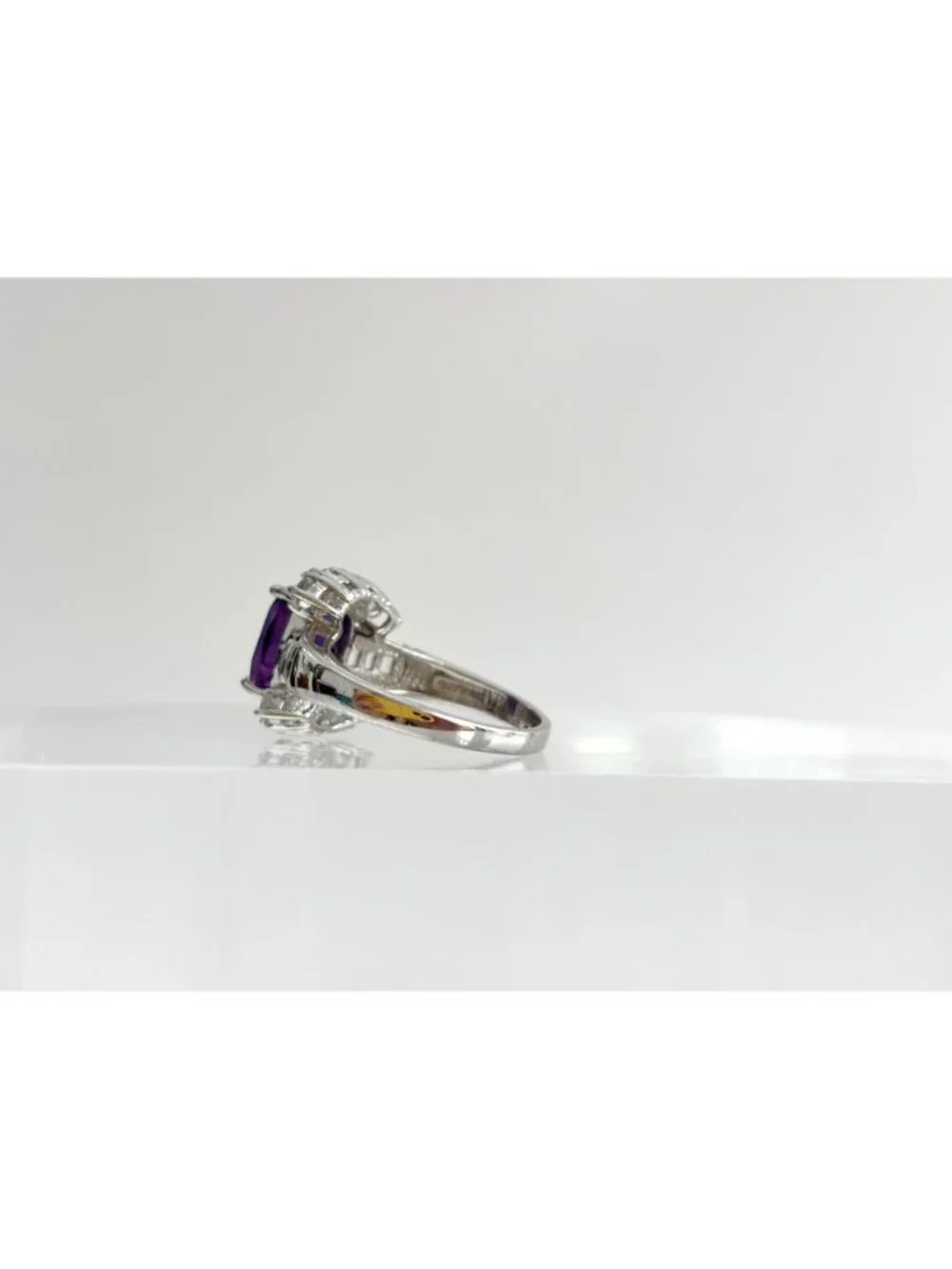 Amethyst Gemstone & CZ Framed Sterling Silver Cocktail 925 Vintage Ring sz 7.75